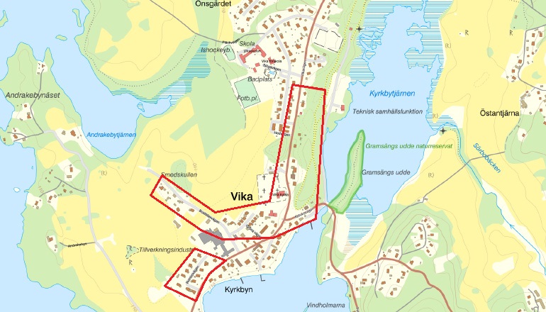 Karta över Vika som visar vilka som kan ansluta sig till stadsnät