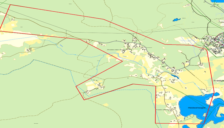 Bilden visar en karta över Hobborn med markerad ram i rött
