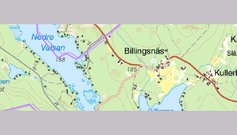 Karta över Billingsnäs, Kullerbacken. För mer detaljerad förklaring, ring vår kundtjänst.