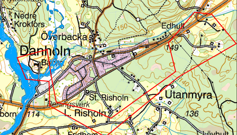 Bilden visar en karta på området där det går att beställa en anslutning till Falu Stadsnät