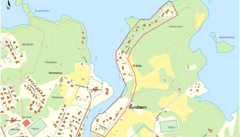 Karta över Grånäsvägen som visar vilka som kan ansluta sig till stadsnät