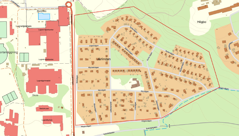 Karta över Järlinden som visar vilka som kan ansluta sig till stadsnät