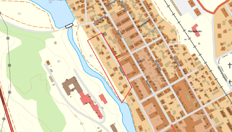 Karta över Slaggatan som visar vilka som kan ansluta sig till stadsnät