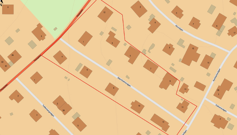 Karta över Stiernheimsvägen som visar vilka som kan ansluta sig till stadsnät