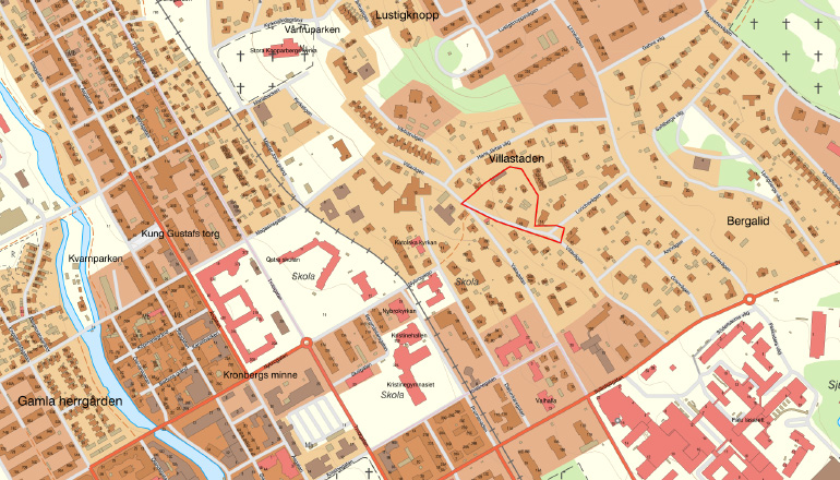 Karta över Villavägen som visar vilka som kan ansluta sig till stadsnät