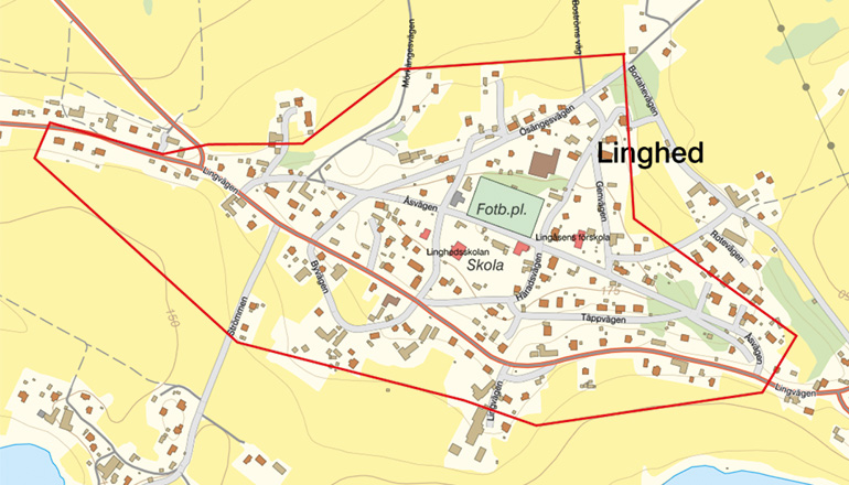 Karta över Linghed som visar vilka som kan ansluta sig till stadsnät