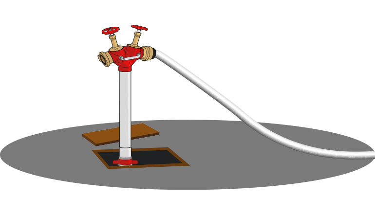 Bilden visar en illustrationer på en brandpost med påkopplad slang