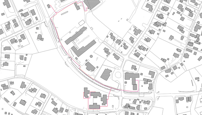 Bilden visar en karta över Sundborn och röd markering där vi kommer att genomföra arbeten.