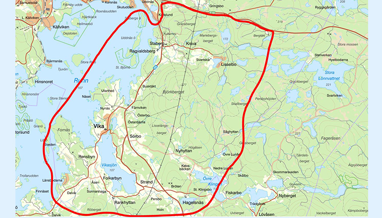 Karta över Vika och området som byte elmätare
